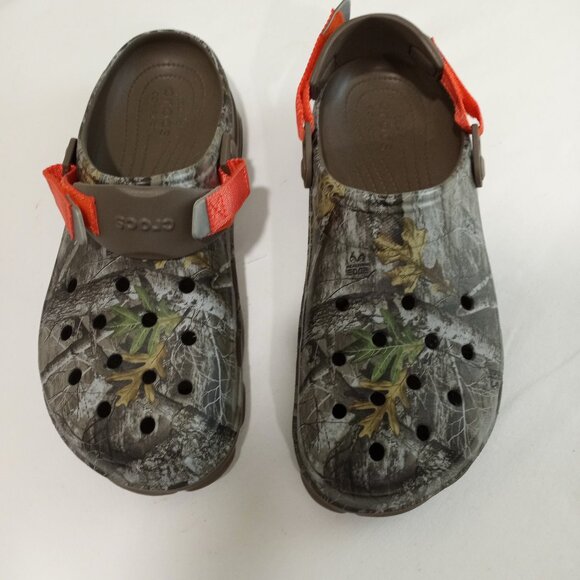 MENS CROCS CLOGS ICONIC COMFORT CAMO WITH BRIGHT ORANGE ADJUSTERS SIZE US 13 M - Picture 1 of 6